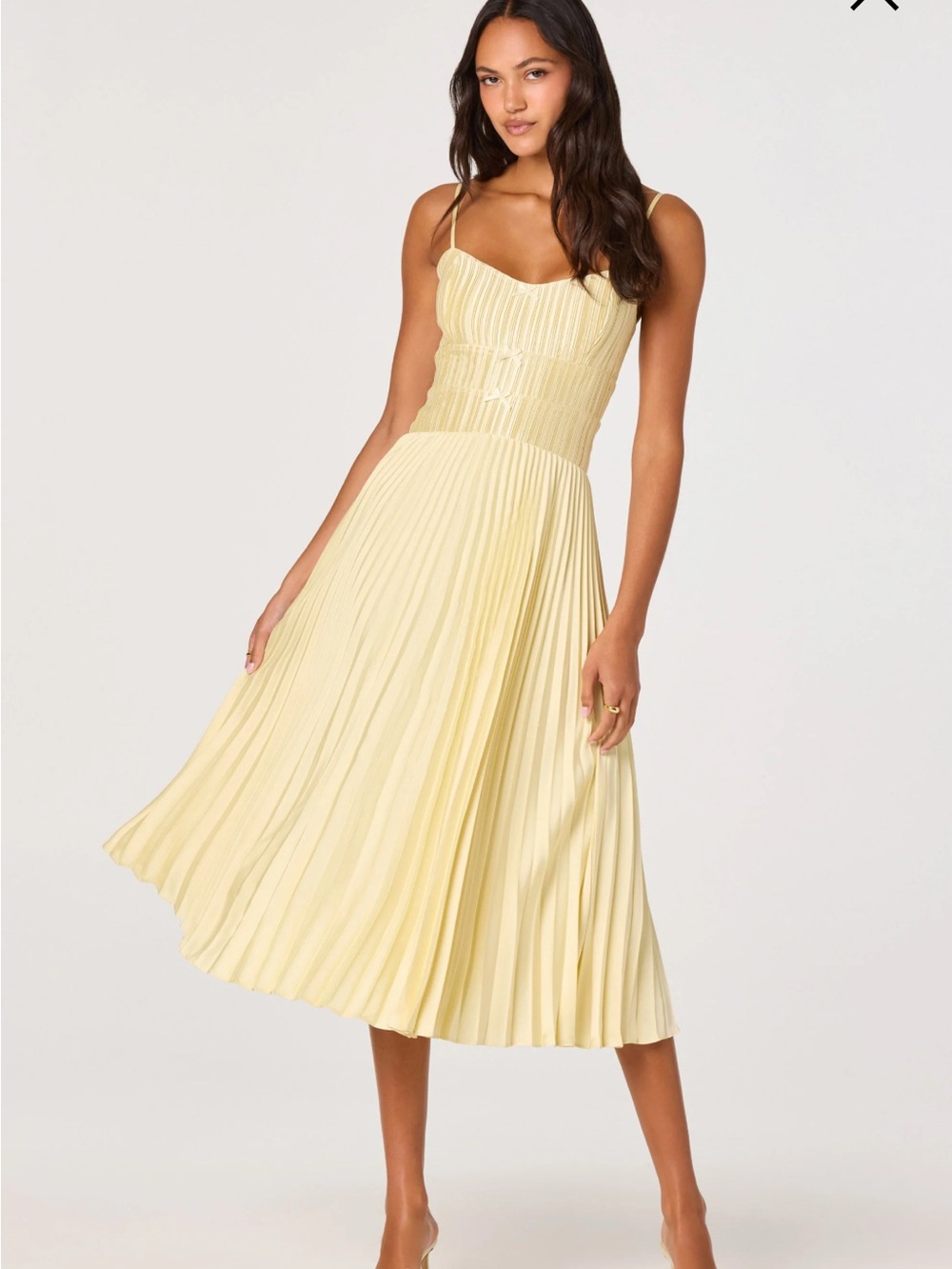 ASTR The Label Shionagh Satin Bow-Detail Pleated Midi Dress - Picture 1 of 6